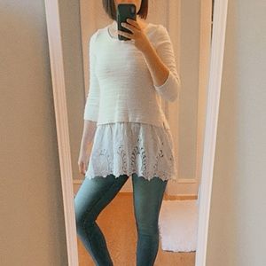 Anthropologie tunic sweater with lace | size S